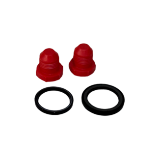 Red plastic caps with two black rubber O-rings