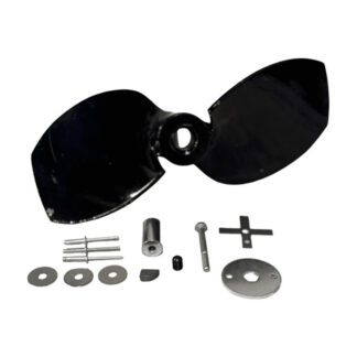 Two-blade boat propeller with mounting hardware