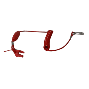 Red coiled kill switch safety lanyard